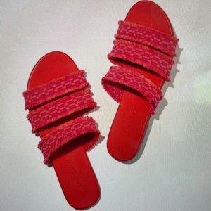 Rothys Triple Band Bright Red Sandal Fringe 8.5